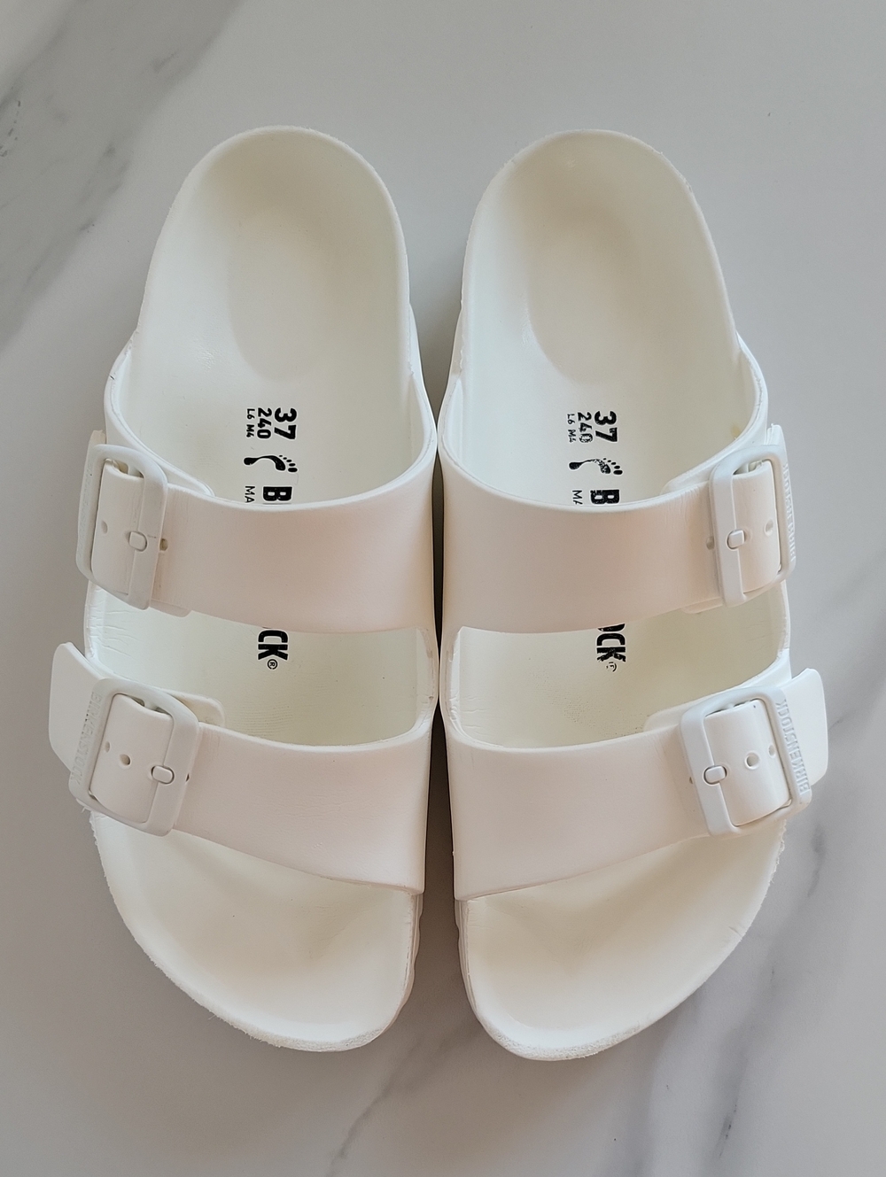 Birkenstock Arizona Essentials EVA White Double-Buckle Slide Sandals